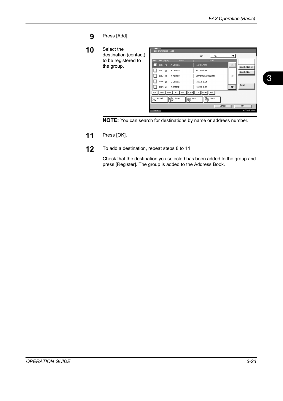 Fax operation (basic) operation guide 3-23, Press [add, Press [ok | TA Triumph-Adler DC 2325 User Manual | Page 55 / 240
