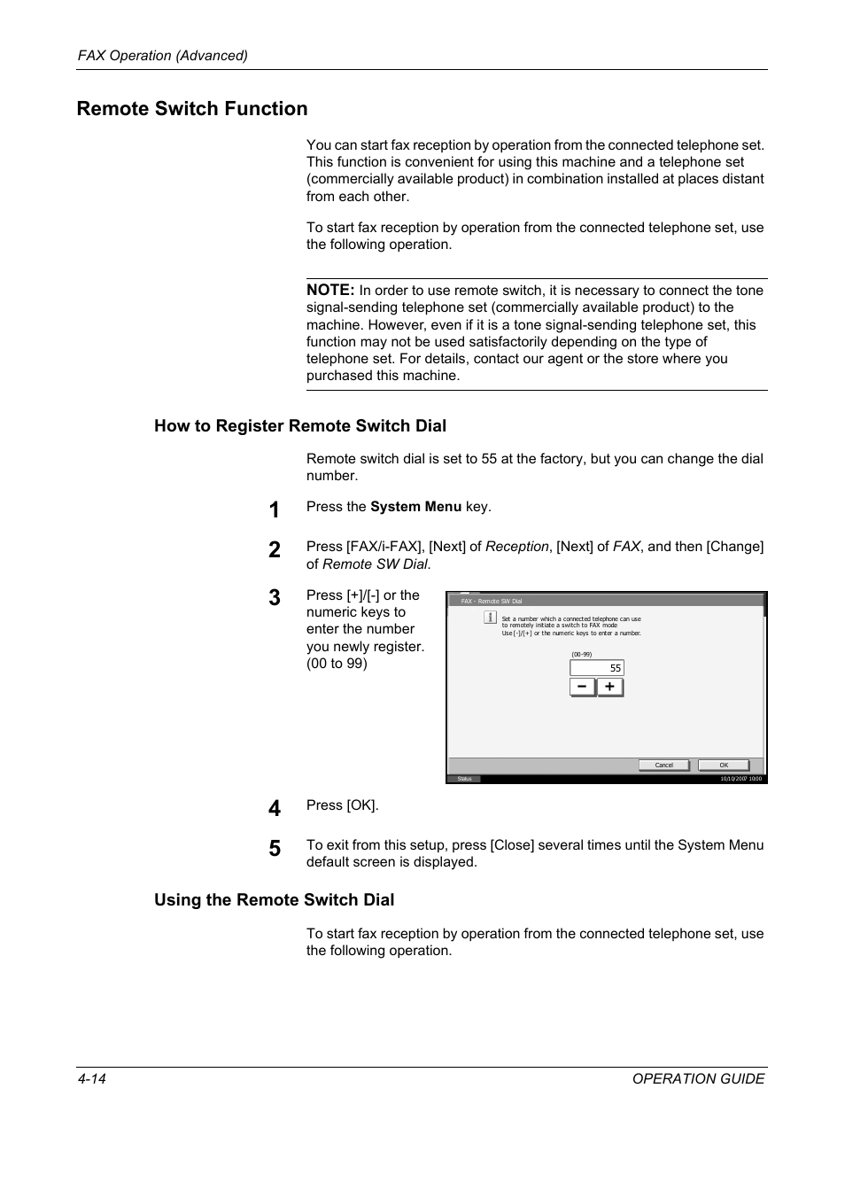 Remote switch function, How to register remote switch dial, Using the remote switch dial | Remote switch function -14 | TA Triumph-Adler DC 2325 User Manual | Page 80 / 240