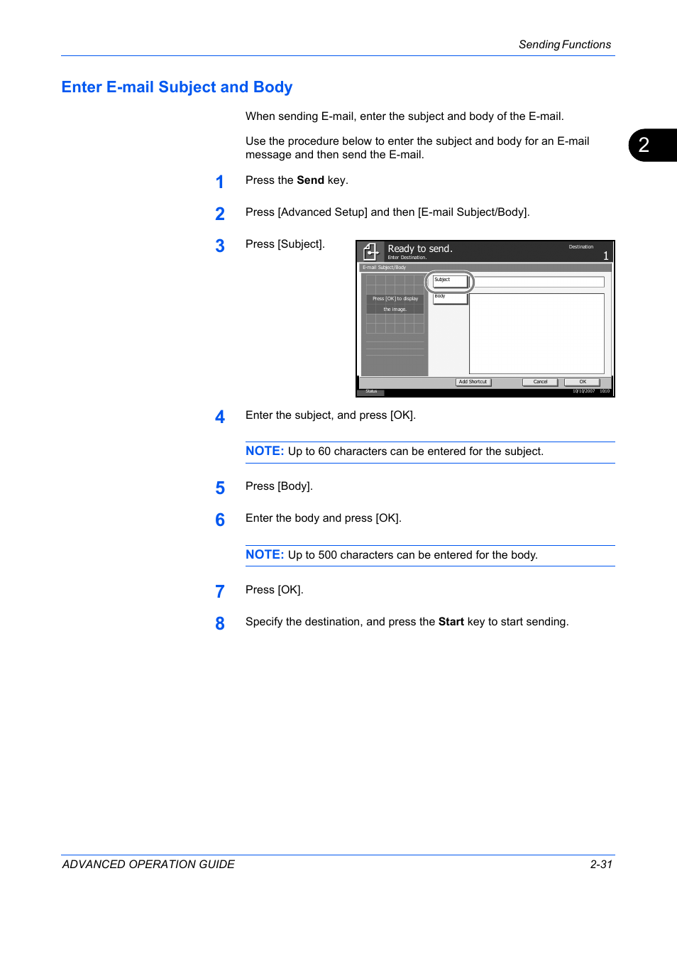 Enter e-mail subject and body, Enter e-mail subject and body -31 | TA Triumph-Adler DC 2325 User Manual | Page 105 / 311
