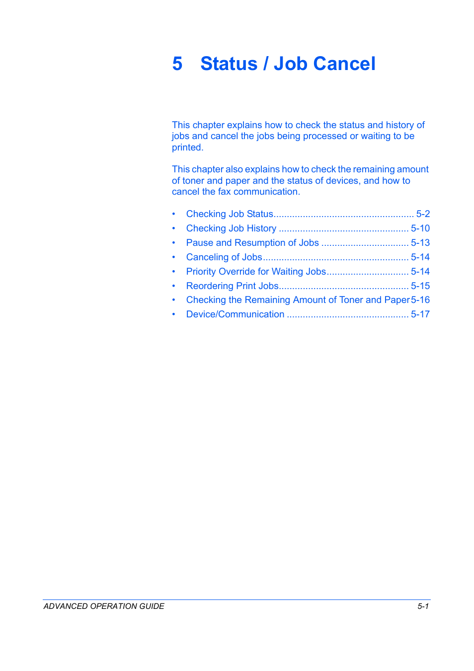 5 status / job cancel, Status / job cancel | TA Triumph-Adler DC 2325 User Manual | Page 149 / 311