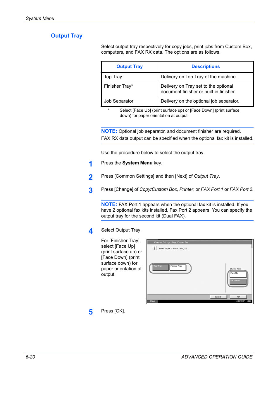 Output tray, Output tray …6-20 | TA Triumph-Adler DC 2325 User Manual | Page 188 / 311