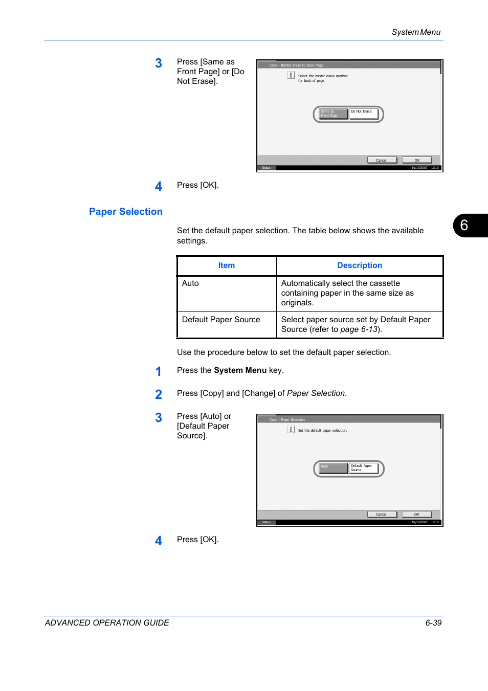 Paper selection, Paper selection …6-39 | TA Triumph-Adler DC 2325 User Manual | Page 207 / 311