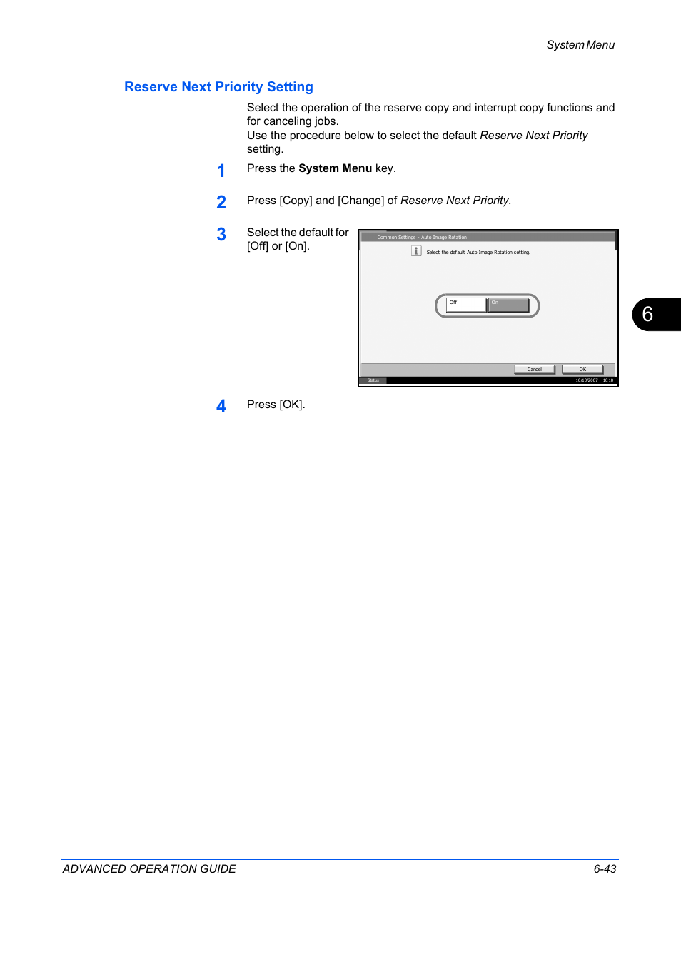 Reserve next priority setting, Reserve next priority setting …6-43 | TA Triumph-Adler DC 2325 User Manual | Page 211 / 311