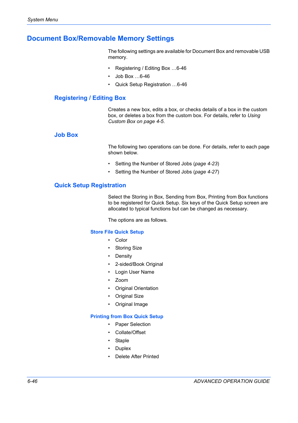 Document box/removable memory settings, Registering / editing box, Job box | Quick setup registration, Document box/removable memory settings -46 | TA Triumph-Adler DC 2325 User Manual | Page 214 / 311