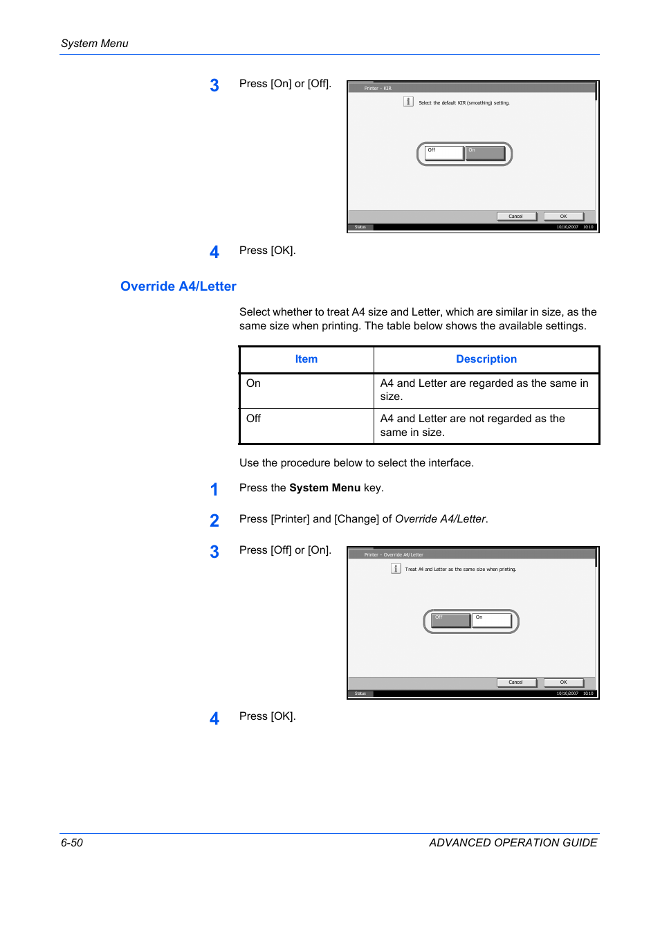 Override a4/letter, Override a4/letter …6-50 | TA Triumph-Adler DC 2325 User Manual | Page 218 / 311