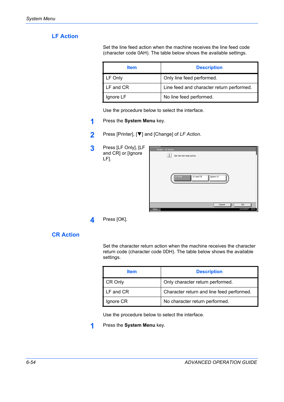 Lf action, Cr action, Lf action …6-54 | TA Triumph-Adler DC 2325 User Manual | Page 222 / 311