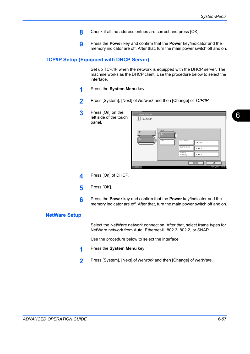 Tcp/ip setup (equipped with dhcp server), Netware setup | TA Triumph-Adler DC 2325 User Manual | Page 225 / 311