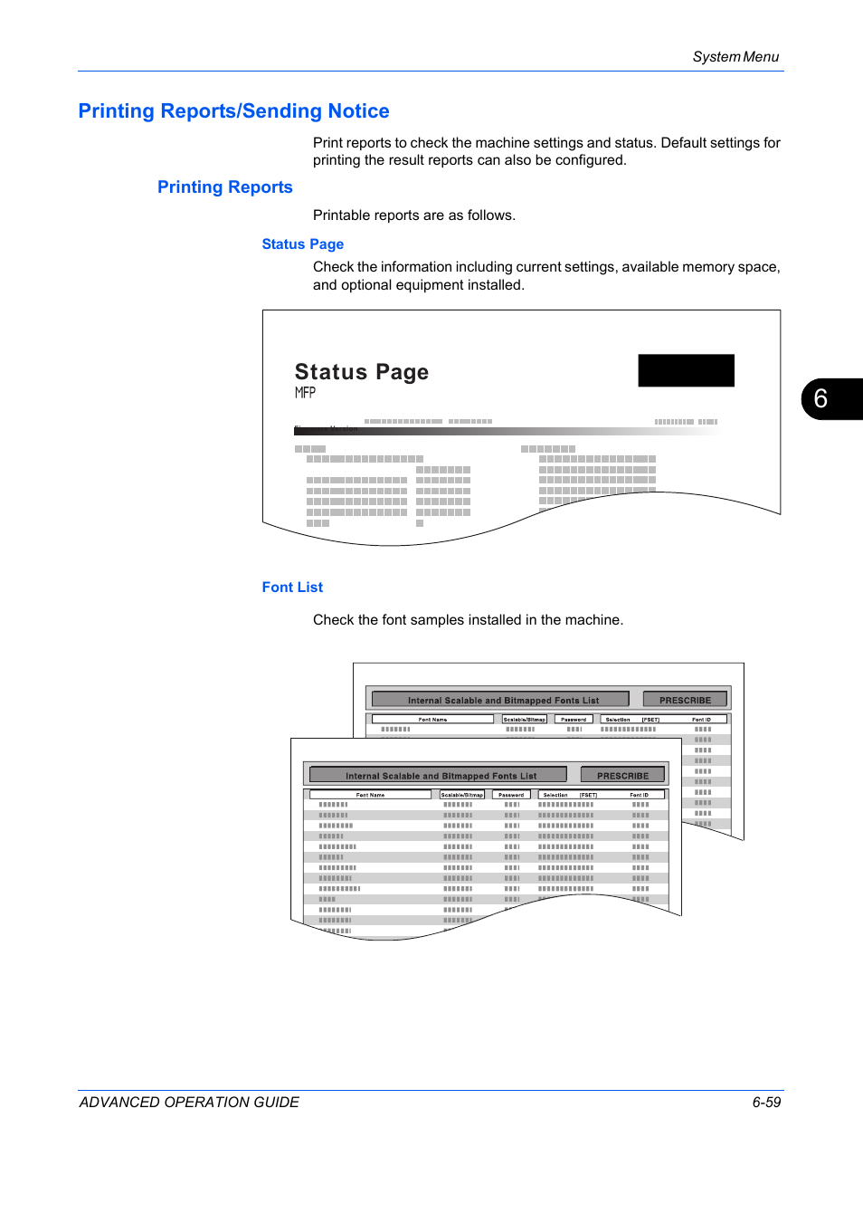 Printing reports/sending notice, Printing reports, Printing reports/sending notice -59 | Status page | TA Triumph-Adler DC 2325 User Manual | Page 227 / 311