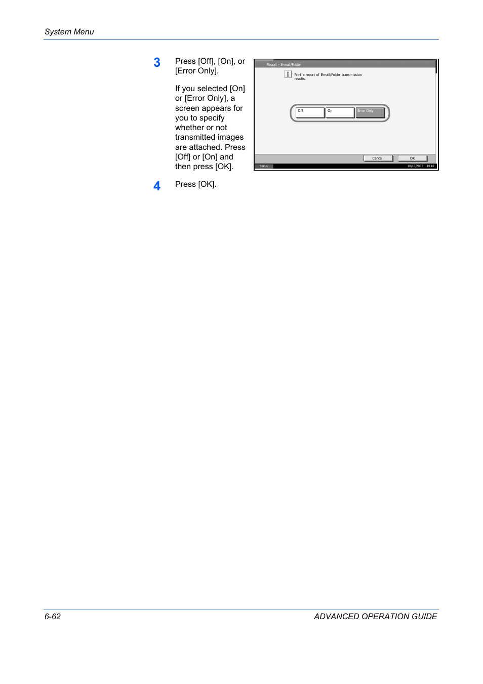 System menu 6-62 advanced operation guide, Press [ok | TA Triumph-Adler DC 2325 User Manual | Page 230 / 311