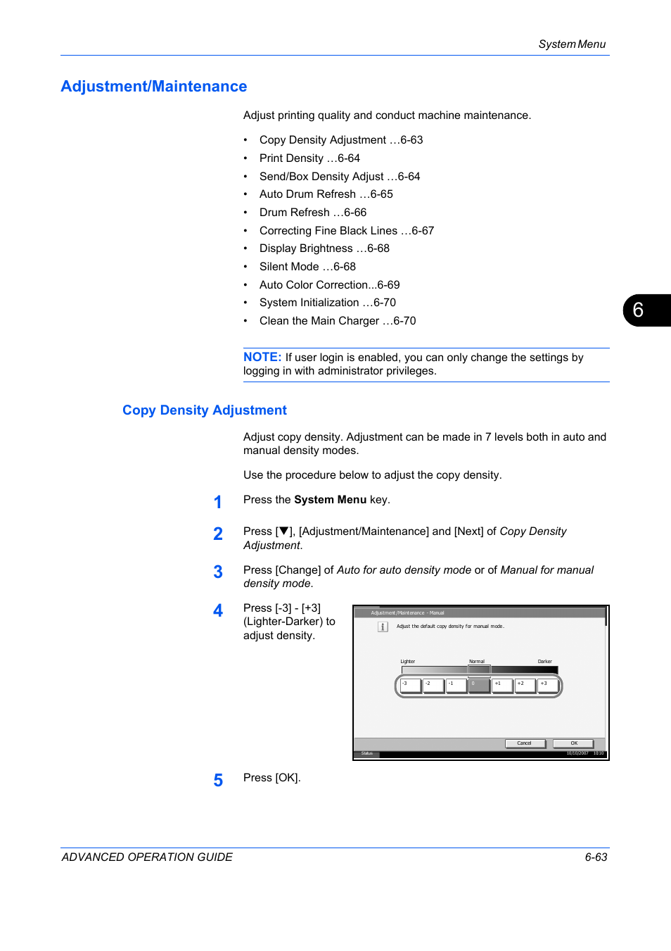 Adjustment/maintenance, Copy density adjustment, Adjustment/maintenance -63 | TA Triumph-Adler DC 2325 User Manual | Page 231 / 311