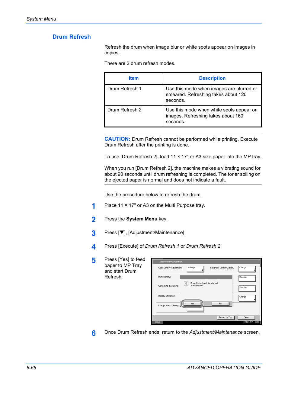 Drum refresh, Drum refresh …6-66, Caution | TA Triumph-Adler DC 2325 User Manual | Page 234 / 311