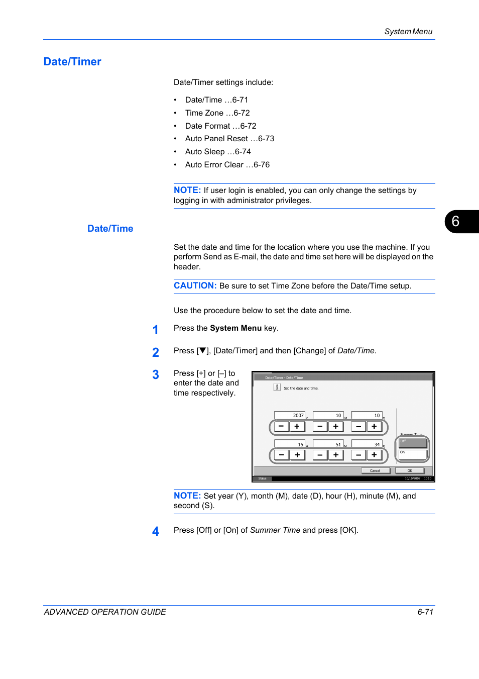 Date/timer, Date/time, Date/timer -71 | Caution | TA Triumph-Adler DC 2325 User Manual | Page 239 / 311