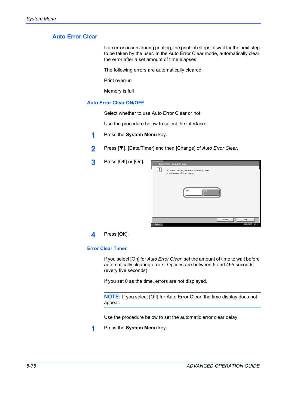 Auto error clear, Auto error clear …6-76 | TA Triumph-Adler DC 2325 User Manual | Page 244 / 311