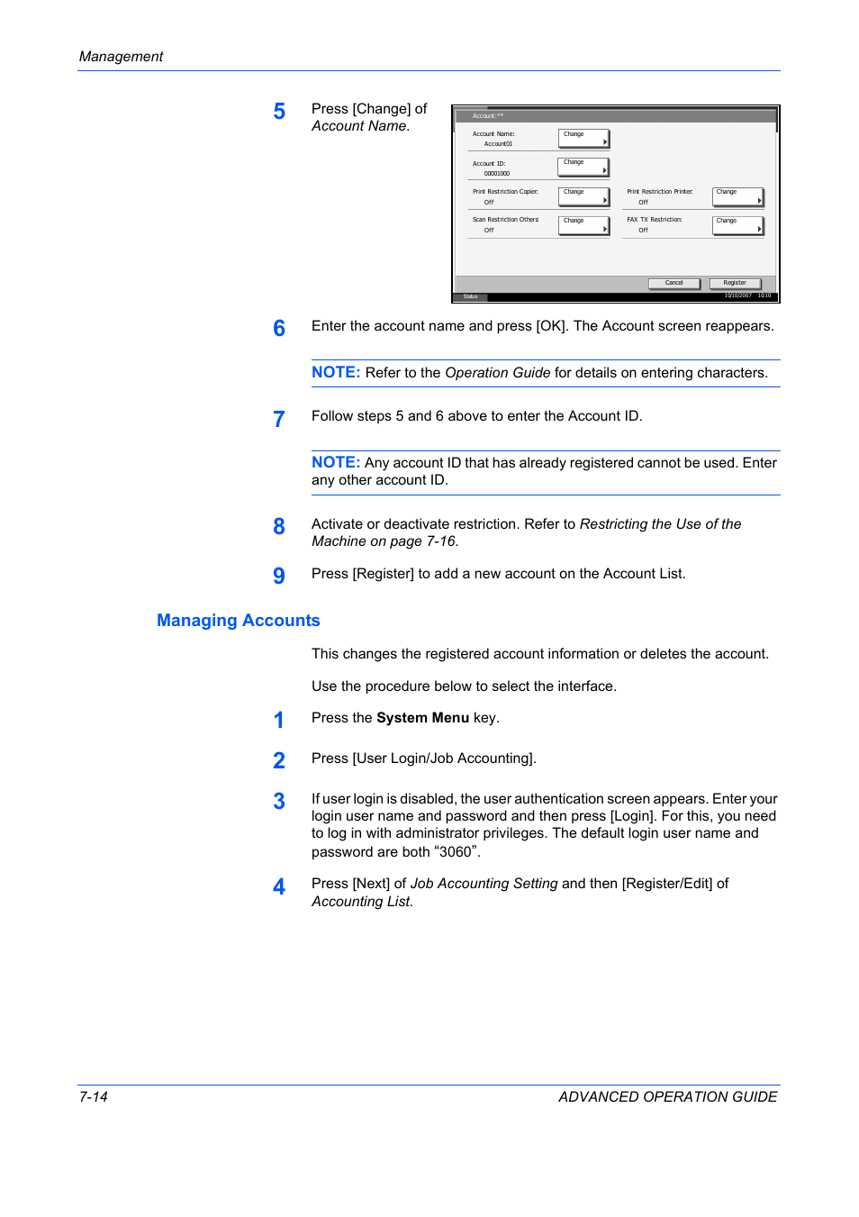 Managing accounts | TA Triumph-Adler DC 2325 User Manual | Page 272 / 311