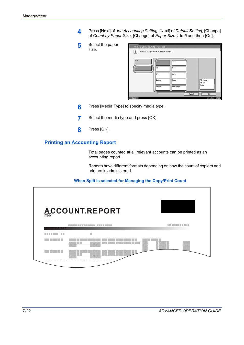 Printing an accounting report, Account.report | TA Triumph-Adler DC 2325 User Manual | Page 280 / 311