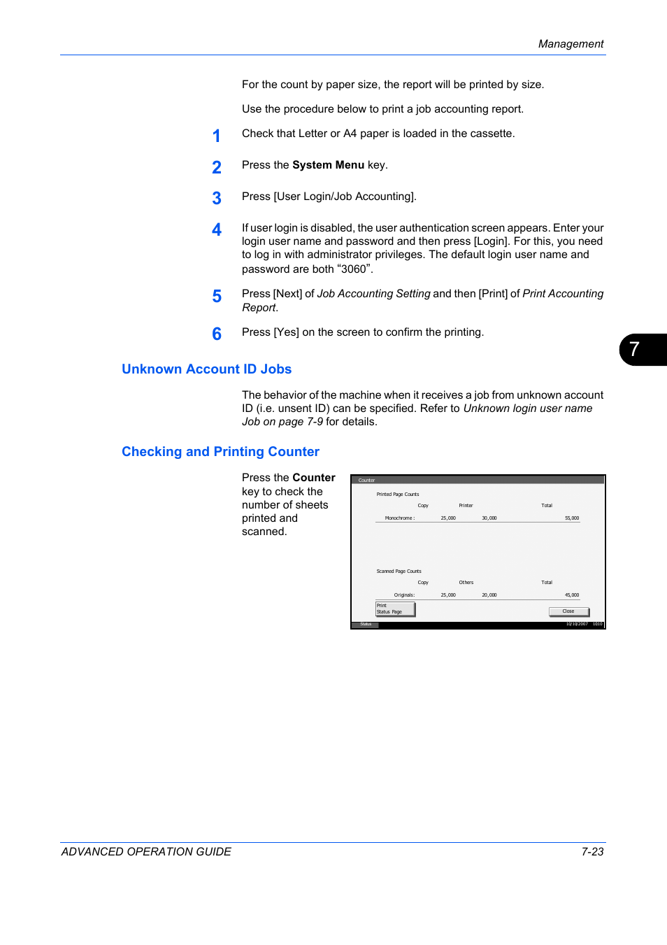Unknown account id jobs, Checking and printing counter | TA Triumph-Adler DC 2325 User Manual | Page 281 / 311