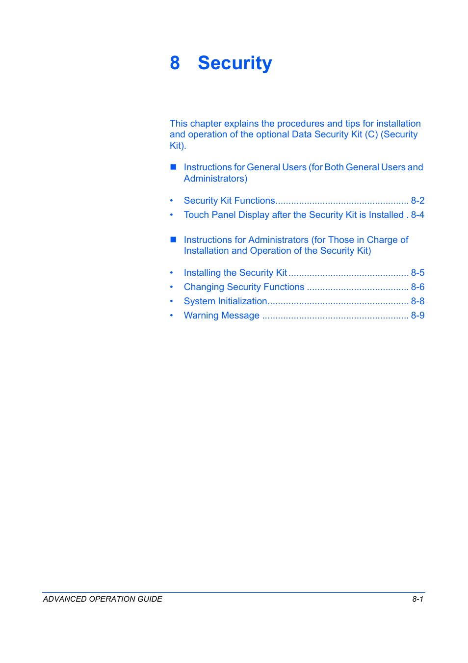 8 security, Security | TA Triumph-Adler DC 2325 User Manual | Page 283 / 311