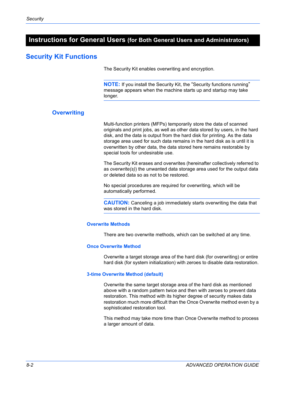 Security kit functions, Overwriting, Security kit functions -2 | Instructions for general users | TA Triumph-Adler DC 2325 User Manual | Page 284 / 311