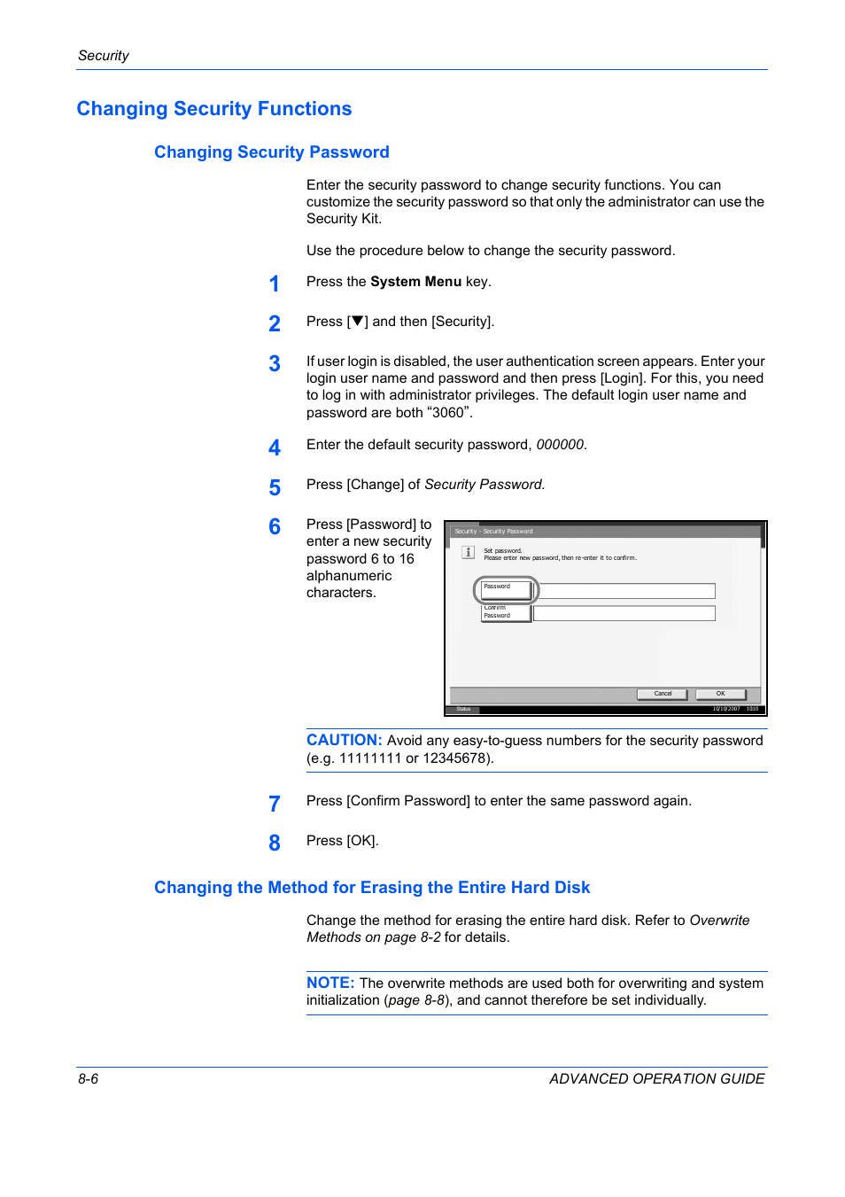 Changing security functions, Changing security password, Changing security functions -6 | TA Triumph-Adler DC 2325 User Manual | Page 288 / 311