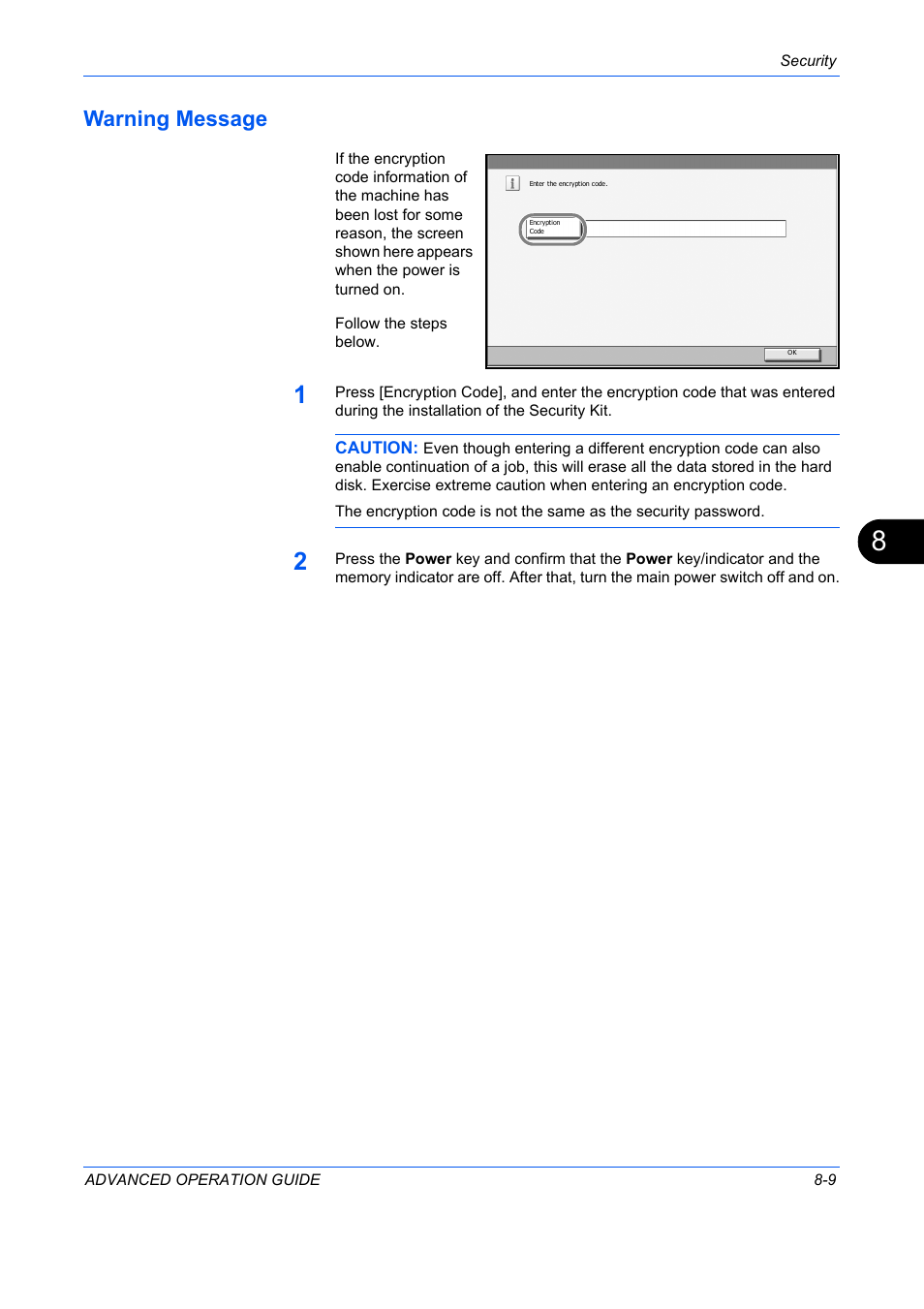 Warning message, Warning message -9 | TA Triumph-Adler DC 2325 User Manual | Page 291 / 311