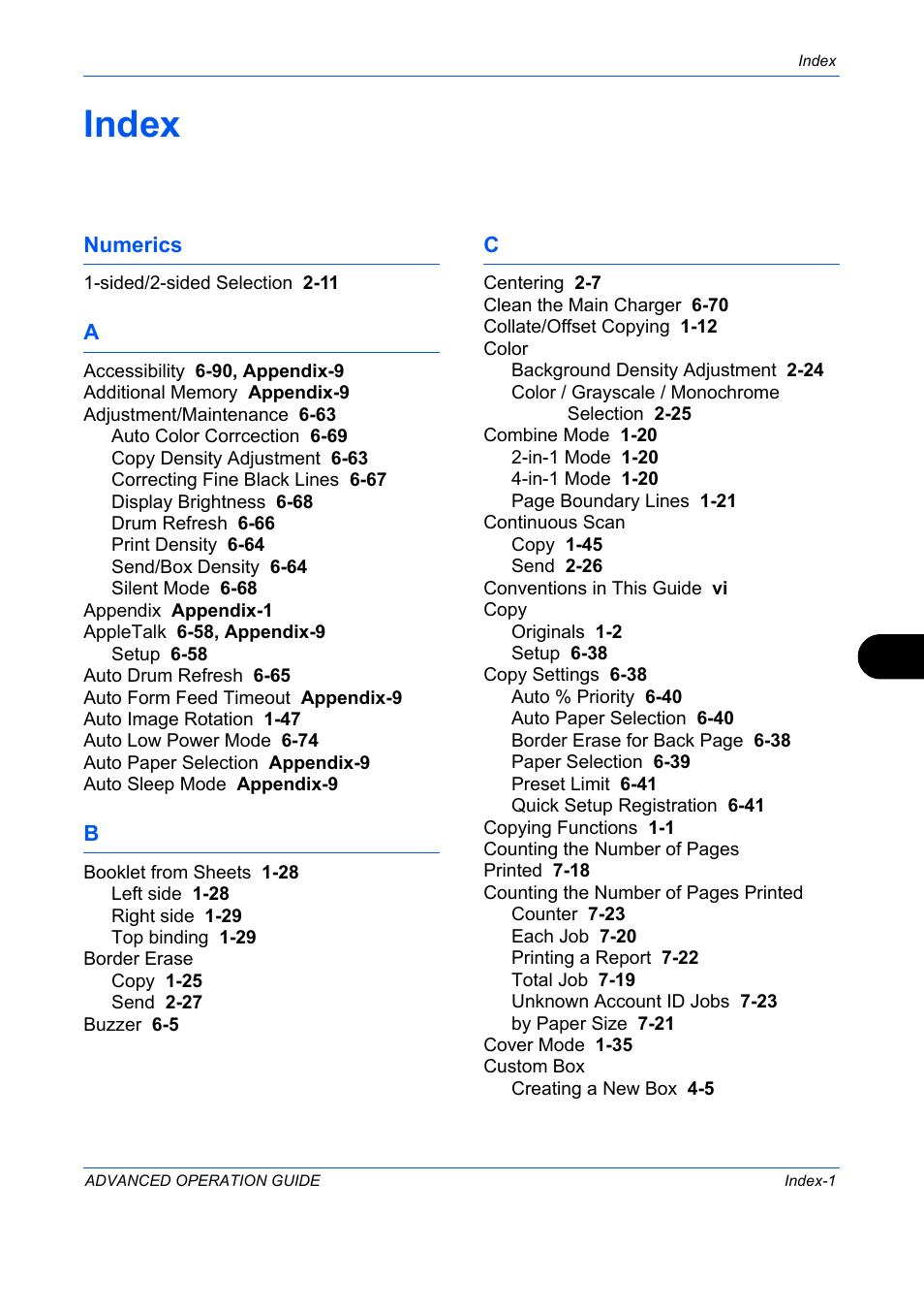 Index | TA Triumph-Adler DC 2325 User Manual | Page 305 / 311