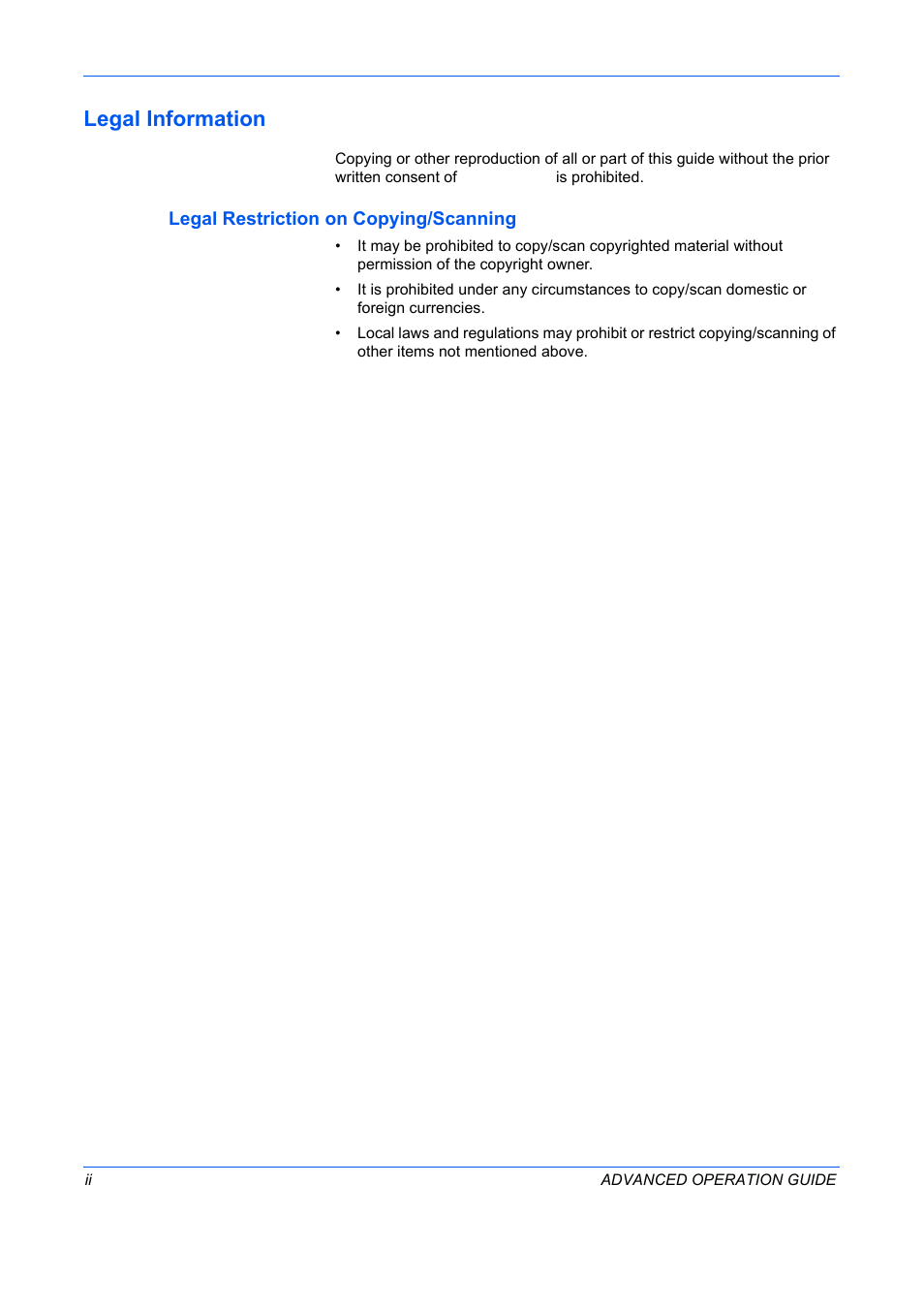 Legal information, Legal restriction on copying/scanning | TA Triumph-Adler DC 2325 User Manual | Page 4 / 311