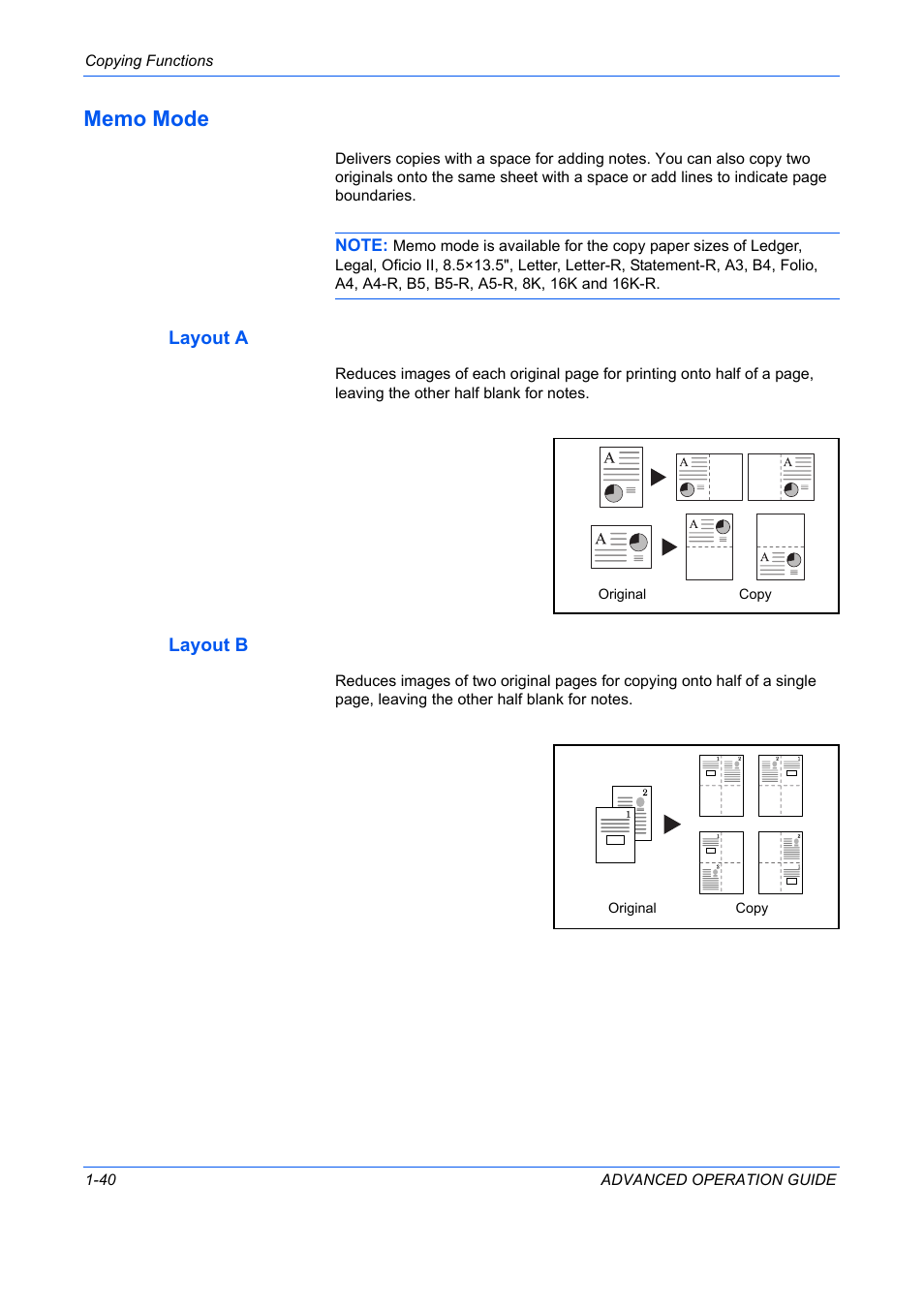 Memo mode, Layout a, Layout b | Memo mode -40 | TA Triumph-Adler DC 2325 User Manual | Page 54 / 311