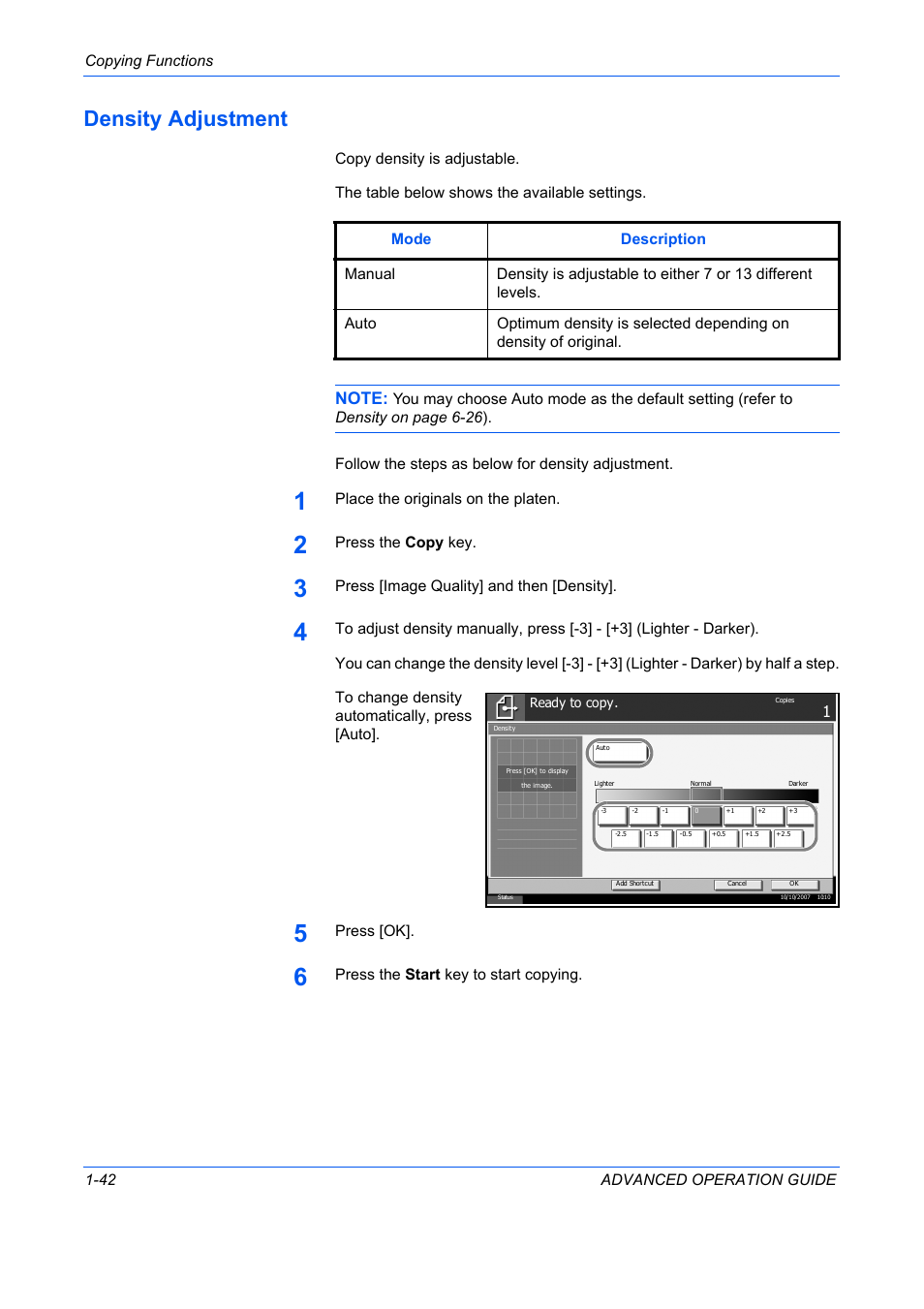 Density adjustment, Density adjustment -42 | TA Triumph-Adler DC 2325 User Manual | Page 56 / 311