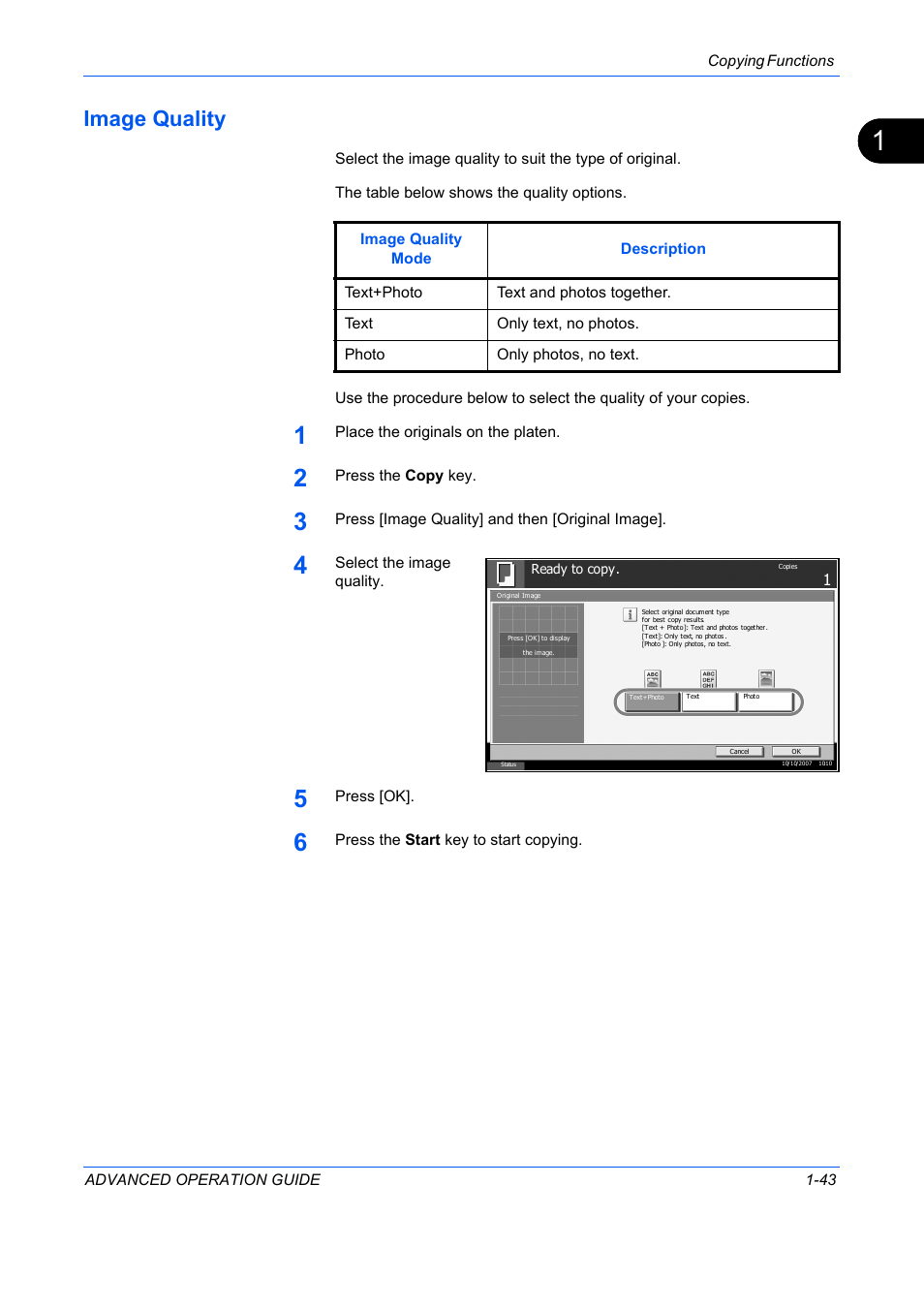 Image quality, Image quality -43 | TA Triumph-Adler DC 2325 User Manual | Page 57 / 311