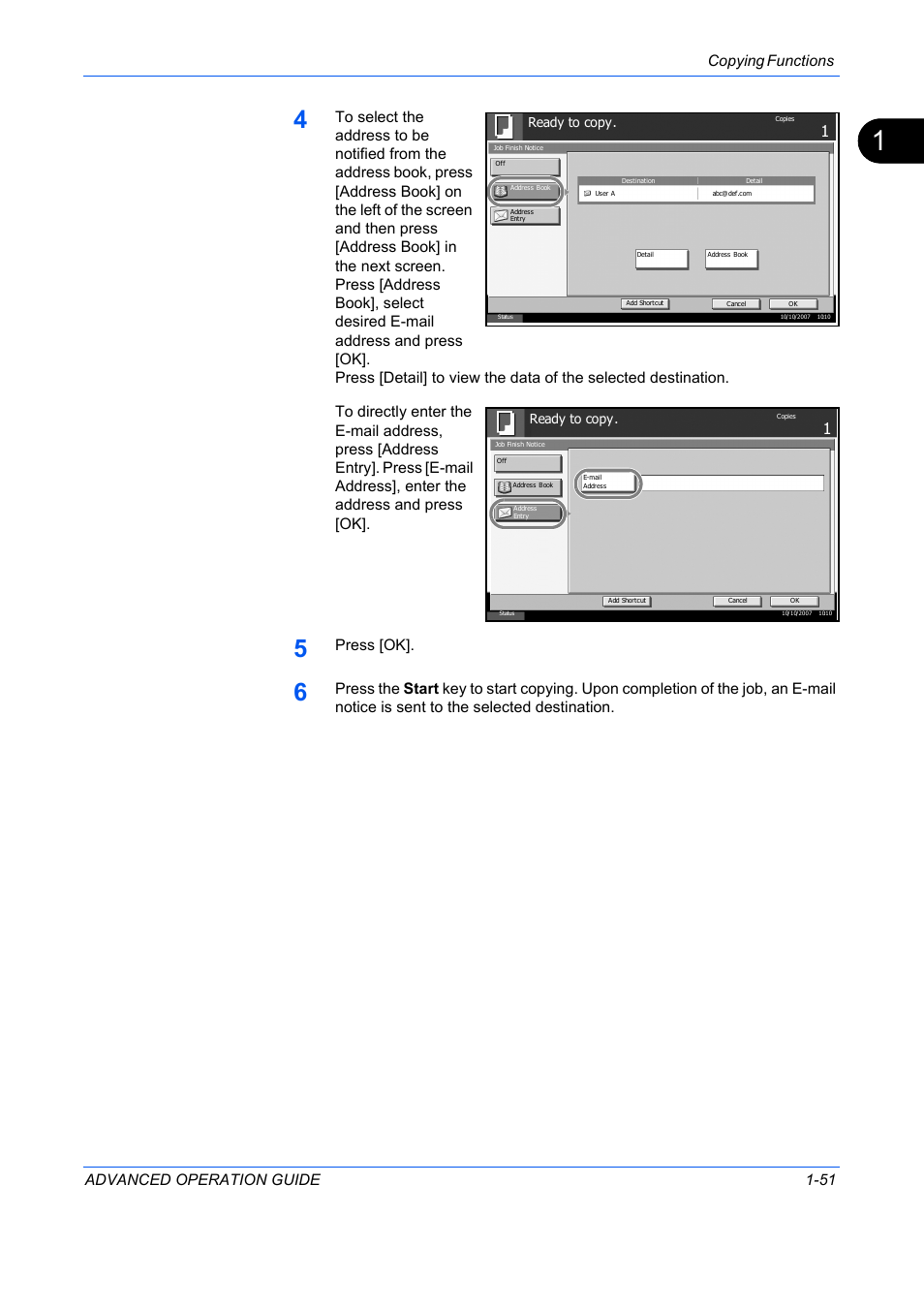 Copying functions advanced operation guide 1-51, Press [ok | TA Triumph-Adler DC 2325 User Manual | Page 65 / 311