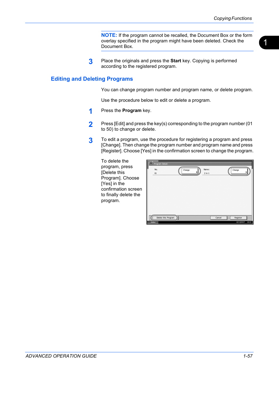 Editing and deleting programs | TA Triumph-Adler DC 2325 User Manual | Page 71 / 311