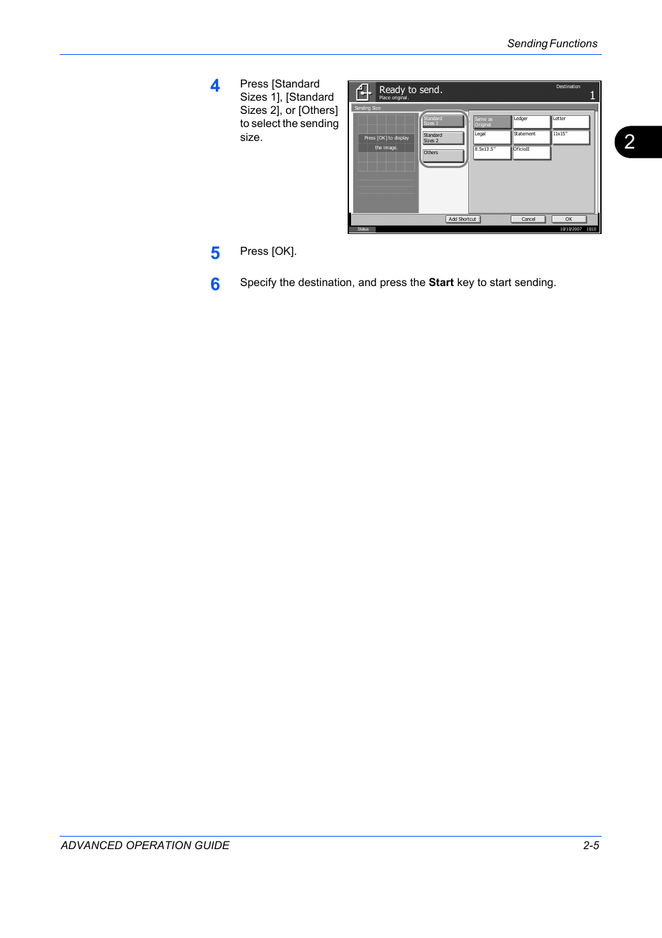 Sending functions advanced operation guide 2-5, Press [ok | TA Triumph-Adler DC 2325 User Manual | Page 79 / 311