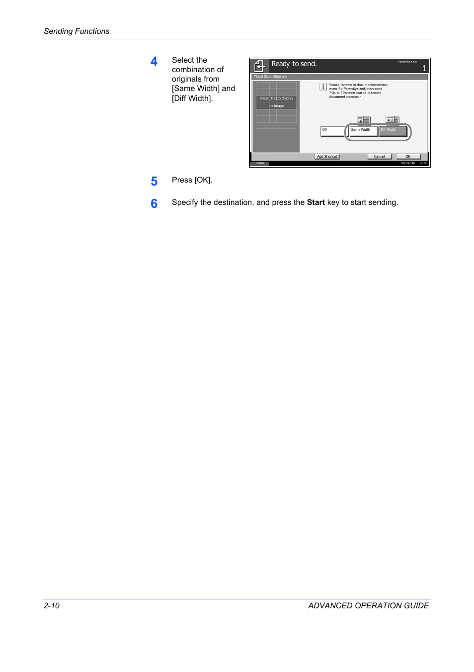 Sending functions 2-10 advanced operation guide, Press [ok | TA Triumph-Adler DC 2325 User Manual | Page 84 / 311
