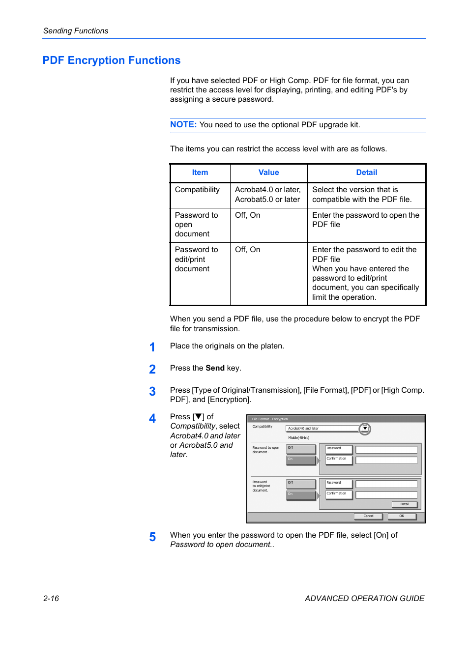 Pdf encryption functions, Pdf encryption functions -16 | TA Triumph-Adler DC 2325 User Manual | Page 90 / 311