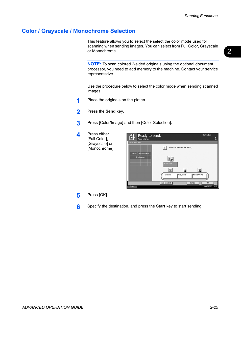 Color / grayscale / monochrome selection, Color / grayscale / monochrome selection -25 | TA Triumph-Adler DC 2325 User Manual | Page 99 / 311