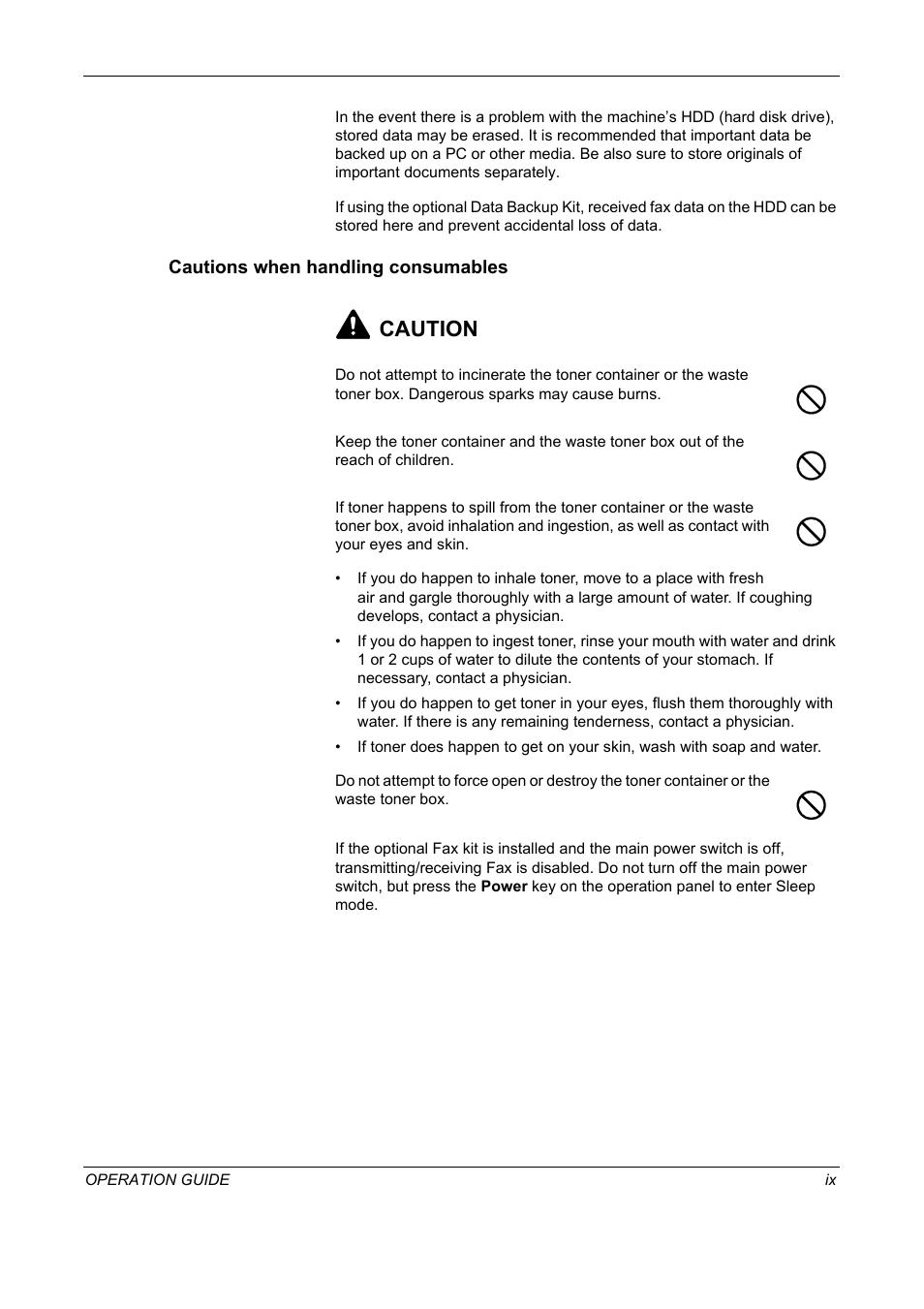 Cautions when handling consumables, Caution | TA Triumph-Adler DC 2325 User Manual | Page 11 / 229