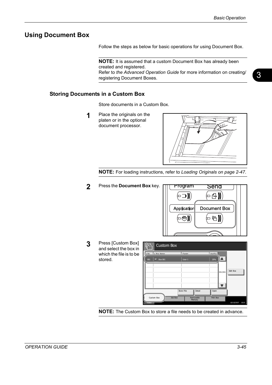 Using document box, Storing documents in a custom box, Using document box -45 | TA Triumph-Adler DC 2325 User Manual | Page 131 / 229