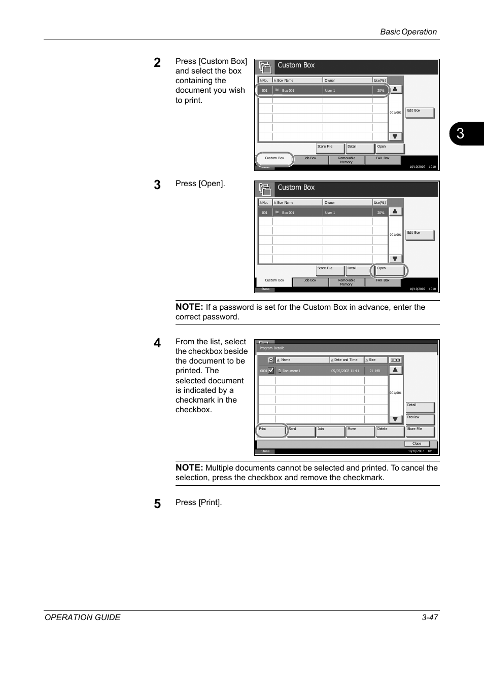 Basic operation operation guide 3-47, Press [open, Press [print | Custom box | TA Triumph-Adler DC 2325 User Manual | Page 133 / 229