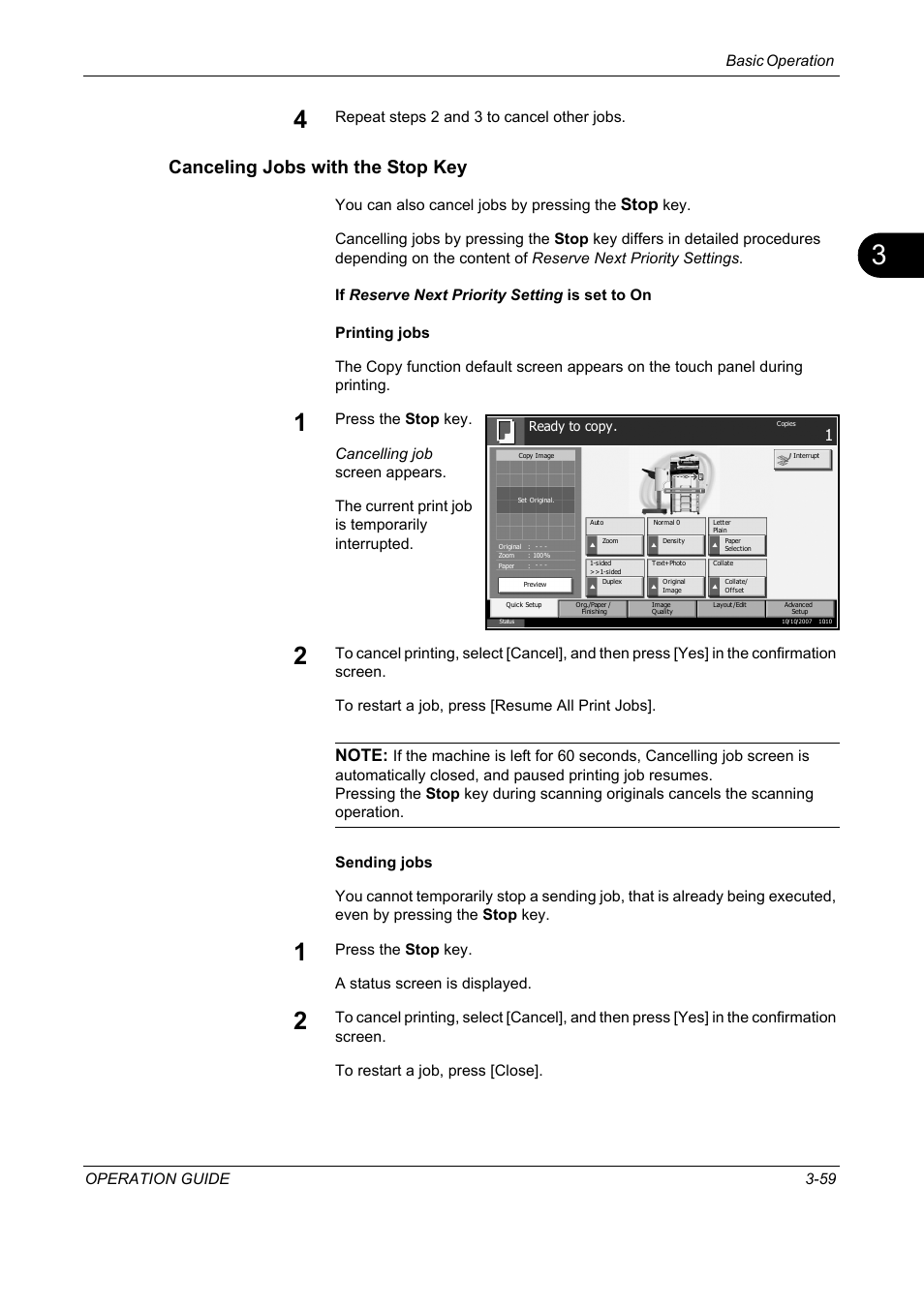 Canceling jobs with the stop key, Stop | TA Triumph-Adler DC 2325 User Manual | Page 145 / 229