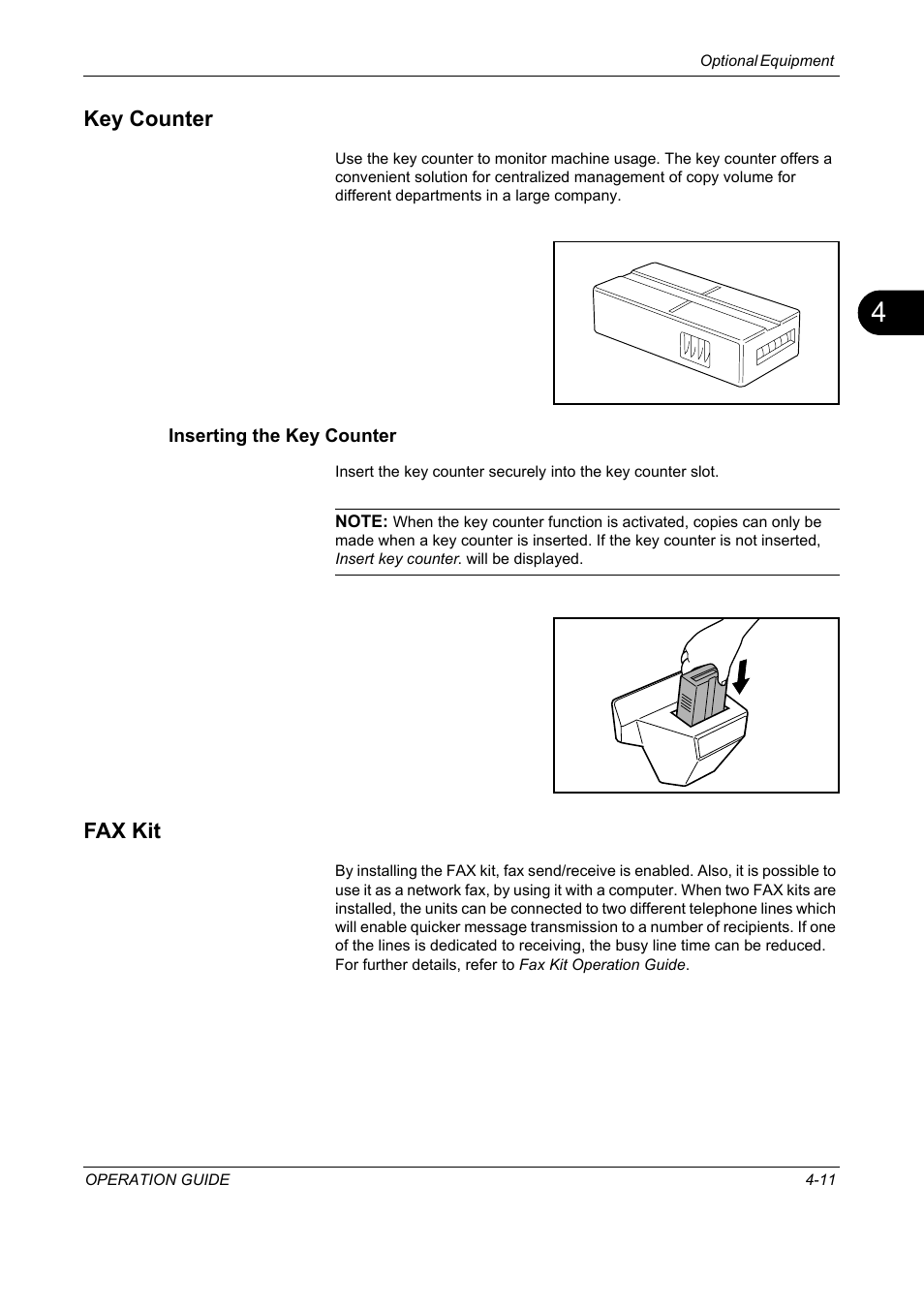 Key counter, Inserting the key counter, Fax kit | Key counter -11 fax kit -11, Key counter -11, Fax kit -11 | TA Triumph-Adler DC 2325 User Manual | Page 163 / 229