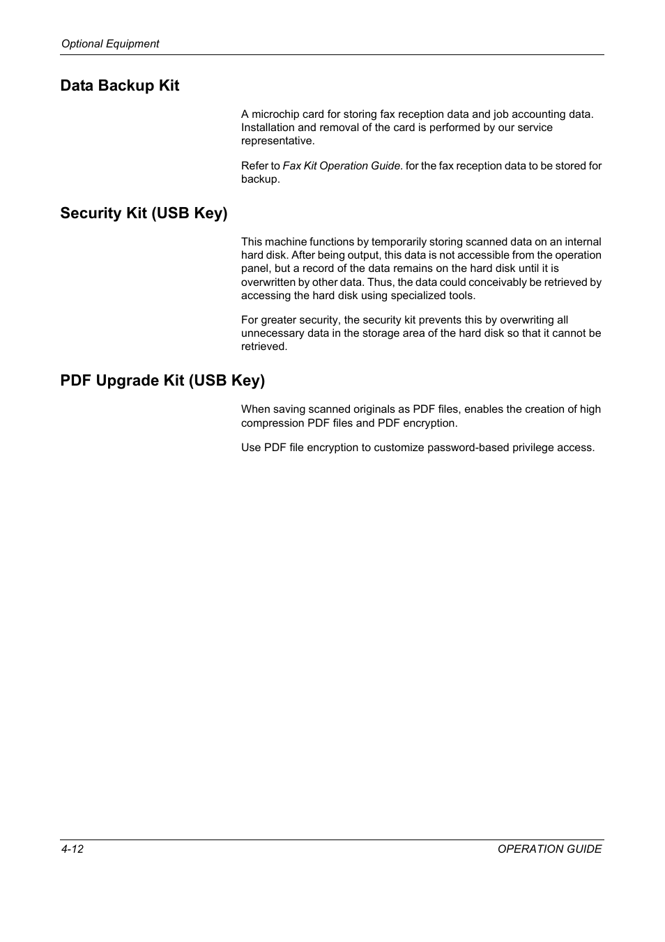 Data backup kit, Security kit (usb key), Pdf upgrade kit (usb key) | Data backup kit -12, Security kit (usb key) -12, Pdf upgrade kit (usb key) -12 | TA Triumph-Adler DC 2325 User Manual | Page 164 / 229