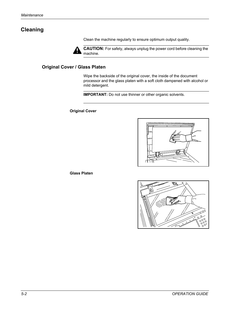Cleaning, Original cover / glass platen, Cleaning -2 | TA Triumph-Adler DC 2325 User Manual | Page 166 / 229