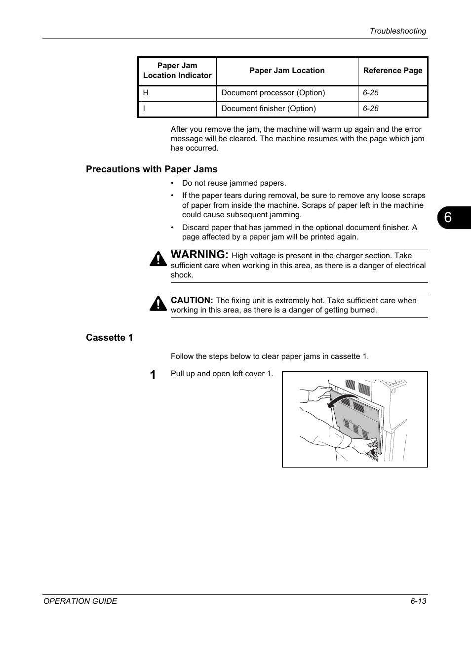 Precautions with paper jams, Cassette 1, Warning | TA Triumph-Adler DC 2325 User Manual | Page 193 / 229