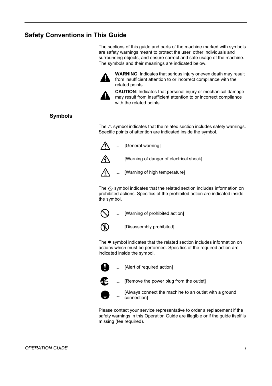 Safety conventions in this guide, Symbols | TA Triumph-Adler DC 2325 User Manual | Page 3 / 229