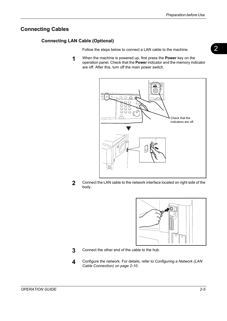 Connecting cables, Connecting lan cable (optional), Connecting cables -5 | TA Triumph-Adler DC 2325 User Manual | Page 39 / 229