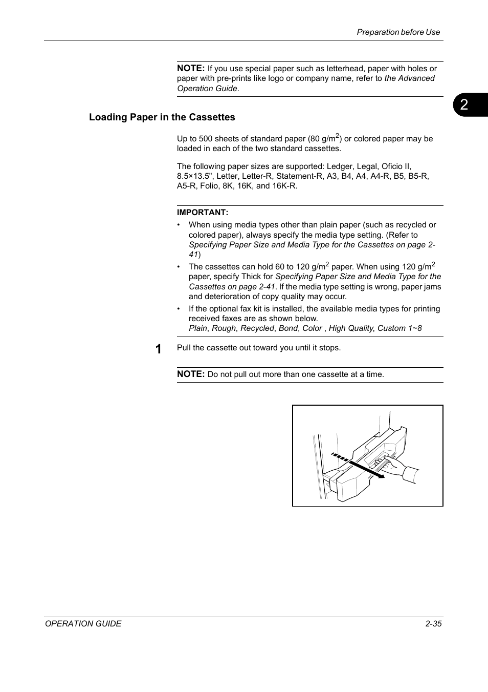 Loading paper in the cassettes | TA Triumph-Adler DC 2325 User Manual | Page 69 / 229