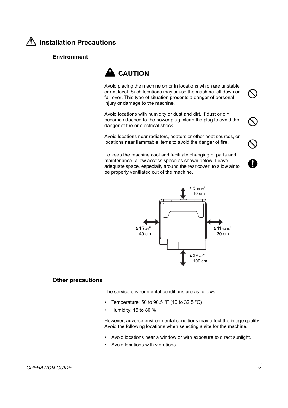 Environment, Other precautions, Installation precautions | Caution | TA Triumph-Adler DC 2325 User Manual | Page 7 / 229