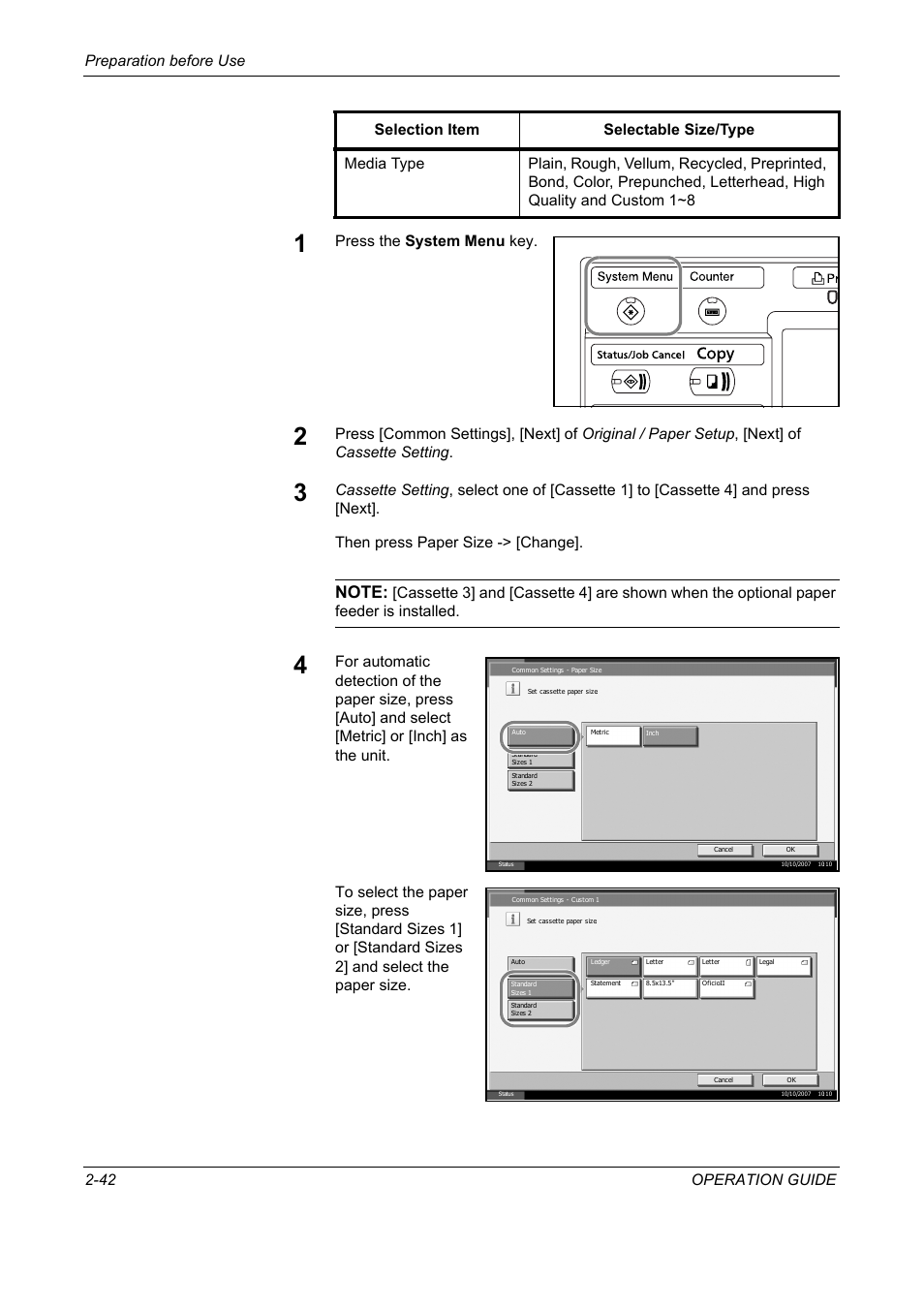 Preparation before use 2-42 operation guide, Press the system menu key | TA Triumph-Adler DC 2325 User Manual | Page 76 / 229