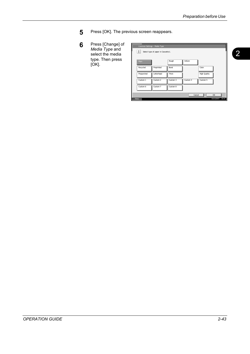 Preparation before use operation guide 2-43, Press [ok]. the previous screen reappears | TA Triumph-Adler DC 2325 User Manual | Page 77 / 229