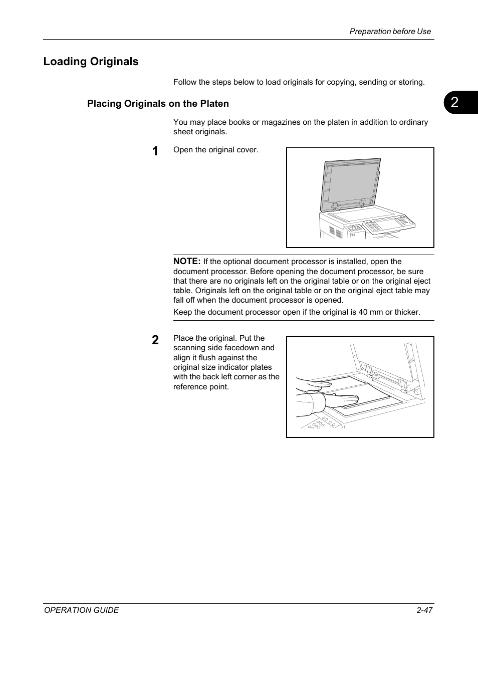 Loading originals, Placing originals on the platen, Loading originals -47 | TA Triumph-Adler DC 2325 User Manual | Page 81 / 229